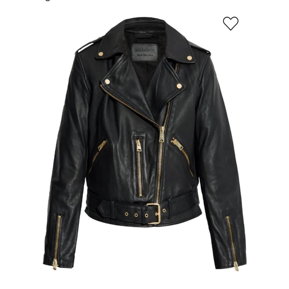 All Saints Leather Jacket in Black with Gold Details